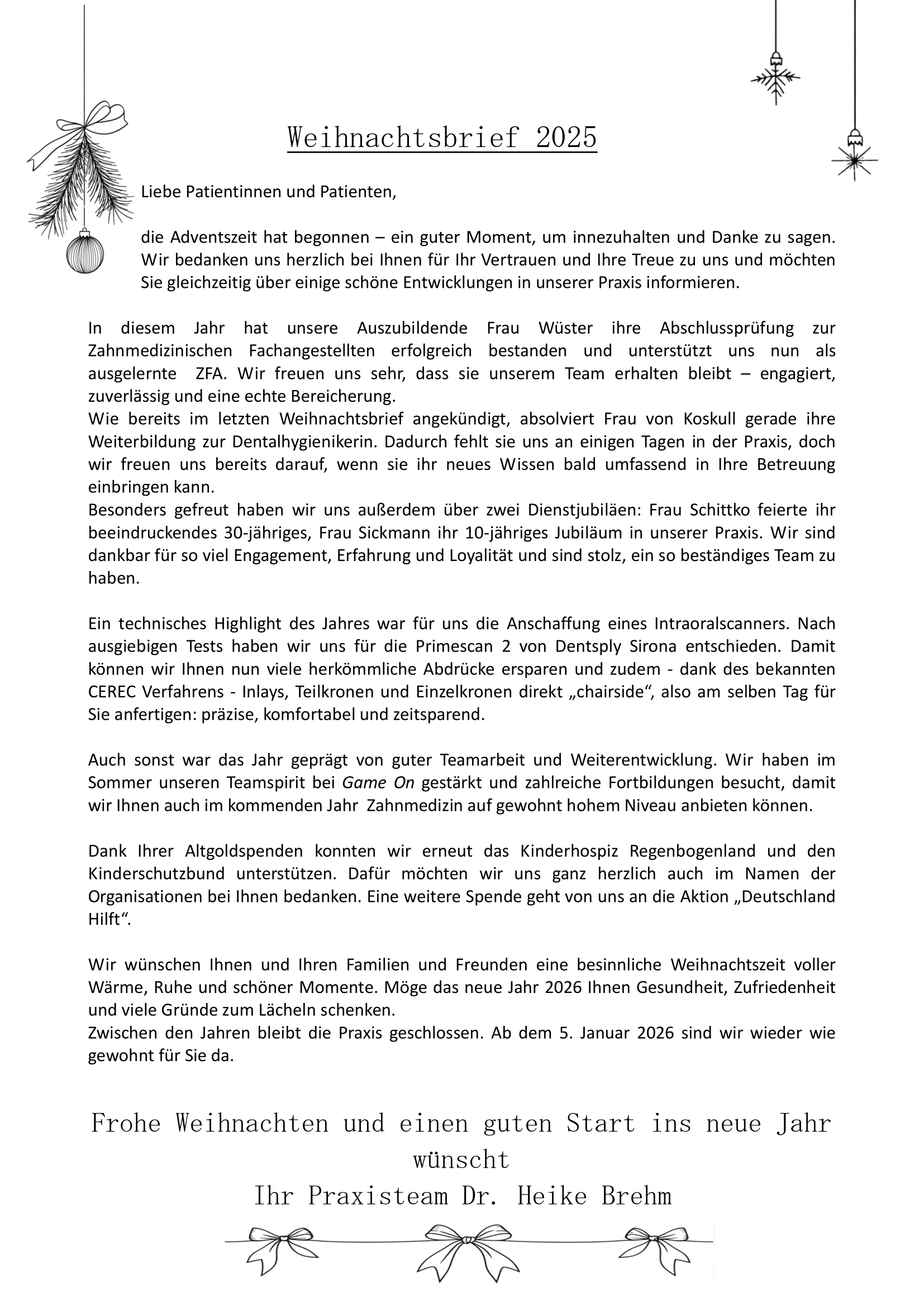 Weihnachtsbrief 2025 mit Nachtrag 1