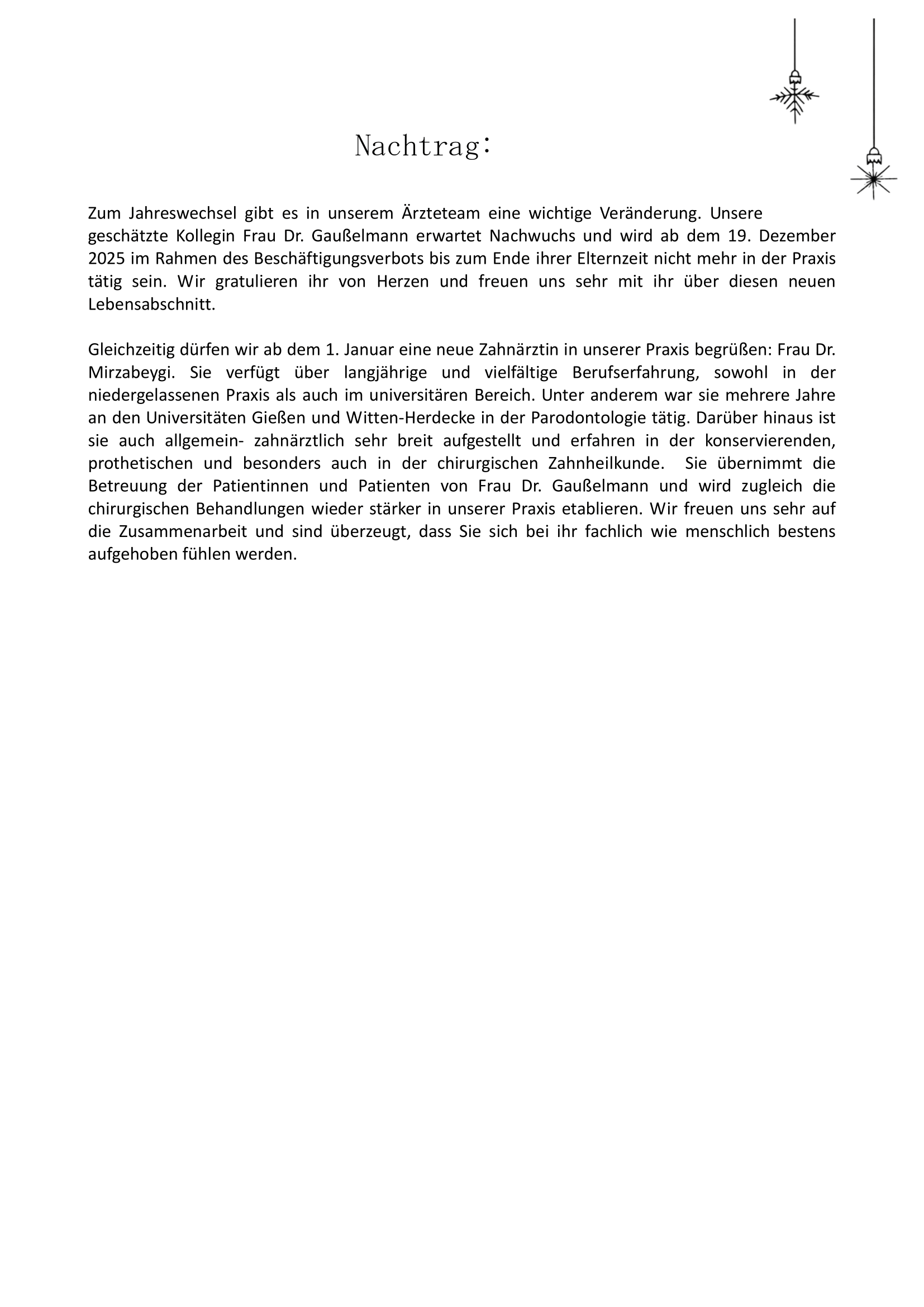 Weihnachtsbrief 2025 mit Nachtrag 2